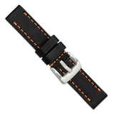 Gilden 22mm Black Thick and Heavy Sport Calfskin Leather with Brown Stitching and Stainless Steel Buckle 8.1 inch Watch Band