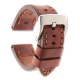 Gilden 26mm Brown Thick and Heavy Sport Calfskin Leather with Brown Stitching and Stainless Steel Buckle 8.1 inch Watch Band