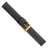 DeBeer 18mm Black Italian Calfskin Leather with Square End Gold-tone Buckle 7.75 inch Watch Band