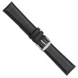 DeBeer 20mm Black Full Oil Leather with Brushed Silver-tone Steel 7.75 inch Watch Band
