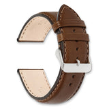 DeBeer 22mm Brown Full Oil Leather with Brushed Silver-tone Steel 7.75 inch Watch Band