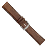 DeBeer 22mm Brown Full Oil Leather with Brushed Silver-tone Steel 7.75 inch Watch Band