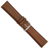 DeBeer 24mm Brown Full Oil Leather with Brushed Silver-tone Steel 7.75 inch Watch Band