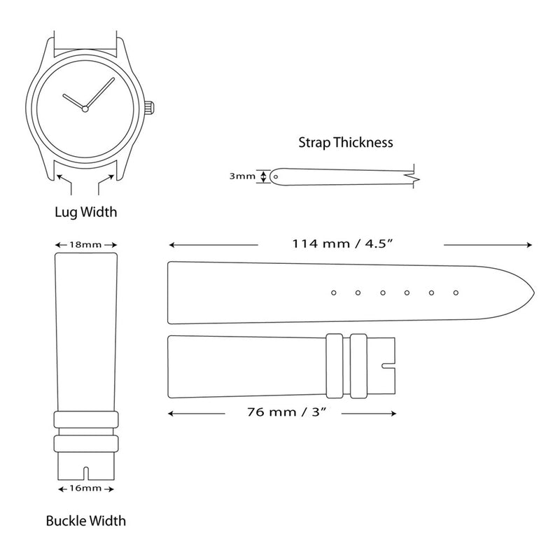 18mm Black Genuine Calf Leather Watch Band