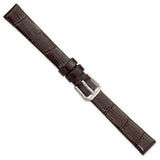 DeBeer 12mm Dark Brown Flat Alligator Grain Leather with Silver-tone Buckle 7.5 inch Watch Band