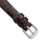 DeBeer 12mm Dark Brown Flat Alligator Grain Leather with Silver-tone Buckle 7.5 inch Watch Band