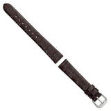 DeBeer 16mm Dark Brown Flat Alligator Grain Leather with Silver-tone Buckle 7.5 inch Watch Band