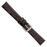 DeBeer 16mm Dark Brown Flat Alligator Grain Leather with Silver-tone Buckle 7.5 inch Watch Band