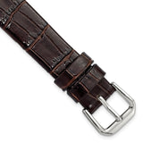 DeBeer 16mm Dark Brown Flat Alligator Grain Leather with Silver-tone Buckle 7.5 inch Watch Band