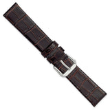 DeBeer 18mm Dark Brown Flat Alligator Grain Leather with Silver-tone Buckle 7.5 inch Watch Band