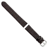 DeBeer 20mm Dark Brown Flat Alligator Grain Leather with Silver-tone Buckle 7.5 inch Watch Band
