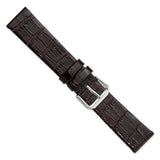 DeBeer 20mm Dark Brown Flat Alligator Grain Leather with Silver-tone Buckle 7.5 inch Watch Band