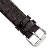 DeBeer 20mm Dark Brown Flat Alligator Grain Leather with Silver-tone Buckle 7.5 inch Watch Band