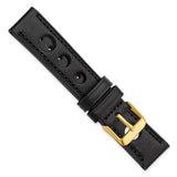 DeBeer 18mm Black Grand Prix Leather with Black Stitching and Gold-tone Buckle 7.5 inch Watch Band