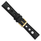 DeBeer 20mm Black Grand Prix Leather with Black Stitching and Gold-tone Buckle 7.5 inch Watch Band