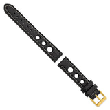 DeBeer 18mm Black Grand Prix Leather with White Stitching and Gold-tone Buckle 7.5 inch Watch Band