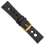 24mm Black Grand Prix Leather White Stitch Gold-tone Buckle Watch Band