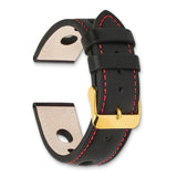 DeBeer 24mm Black Grand Prix Leather with Red Stitching and Gold-tone Buckle 7.5 inch Watch Band