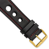 DeBeer 24mm Black Grand Prix Leather with Red Stitching and Gold-tone Buckle 7.5 inch Watch Band
