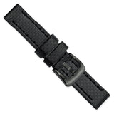 20mm Black Carbon Fiber Leather Silver-tone Buckle Watch Band
