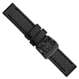 22mm Black Carbon Fiber Leather Black PVD-plated Buckle Watch Band