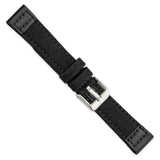 DeBeer 18mm Black Nylon Canvas with Leather Trim and Silver-tone Panerai Style Buckle 7.75 inch Watch Band