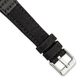 DeBeer 18mm Black Nylon Canvas with Leather Trim and Silver-tone Panerai Style Buckle 7.75 inch Watch Band