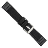 DeBeer 20mm Black Nylon Canvas with Leather Trim and Silver-tone Panerai Style Buckle 7.75 inch Watch Band