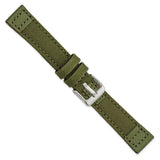 DeBeer 18mm Olive Nylon Canvas with Leather Trim and Silver-tone Panerai Style Buckle 7.75 inch Watch Band