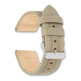 DeBeer 20mm Beige Nylon Canvas with Leather Trim and Silver-tone Panerai Style Buckle 7.75 inch Watch Band