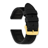 DeBeer 22mm Black Nylon Canvas with Black Leather Lining and Gold-tone Buckle 7.75 inch Watch Band