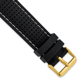 DeBeer 22mm Black Ventilated Silicone with White Stitching and Gold-tone Buckle 8 inch Watch Band