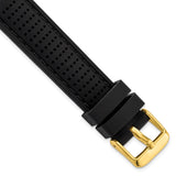 DeBeer 18mm Black Ventilated Silicone with Black Stitching and Gold-tone Buckle 8 inch Watch Band