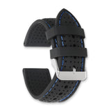 22mm Black Blue Stitch Ventilated Silicone Gold-tone Buckle Watch Band