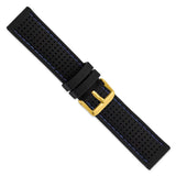 DeBeer 22mm Black Ventilated Silicone with Blue Stitching and Gold-tone Buckle 8 inch Watch Band