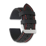 22mm Black Red Stitch Ventilated Silicone Gold-tone Buckle Watch Band