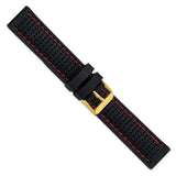 20mm Black Red Stitch Ventilated Silicone Gold-tone Buckle Watch Band