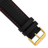 DeBeer 24mm Black Ventilated Silicone with Red Stitching and Gold-tone Buckle 8 inch Watch Band