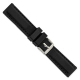 20mm Black Smooth Silicone Black Stitch Silver-tone Buckle Watch Band