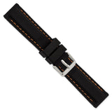 DeBeer 20mm Black Smooth Silicone with Orange Stitching and Silver-tone Buckle 8 inch Watch Band