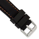 DeBeer 20mm Black Smooth Silicone with Orange Stitching and Silver-tone Buckle 8 inch Watch Band