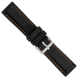 DeBeer 24mm Black Smooth Silicone with Orange Stitching and Silver-tone Buckle 8 inch Watch Band