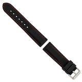 DeBeer 22mm Black Smooth Silicone with Red Stitching and Silver-tone Buckle 8 inch Watch Band