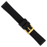 DeBeer 18mm Black Textured Silicone with Black Stitching and Gold-tone Buckle 8 inch Watch Band