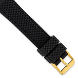 DeBeer 18mm Black Textured Silicone with Black Stitching and Gold-tone Buckle 8 inch Watch Band