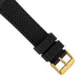 DeBeer 20mm Black Textured Silicone with Black Stitching and Gold-tone Buckle 8 inch Watch Band