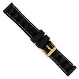 DeBeer 18mm Black Textured Silicone with White Stitching and Gold-tone Buckle 8 inch Watch Band