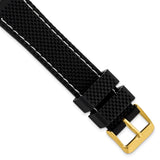 DeBeer 18mm Black Textured Silicone with White Stitching and Gold-tone Buckle 8 inch Watch Band
