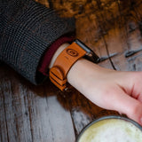 Gametime Carol. Hurricanes Leather Band fits Apple Watch (38/40mm S/M Tan)