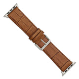 Gilden for Apple 42/44mm Smart Watch Brown Gator Grain Calfskin Leather with Stainless Steel Adapters and Buckle 7.5 inch Watch Band
